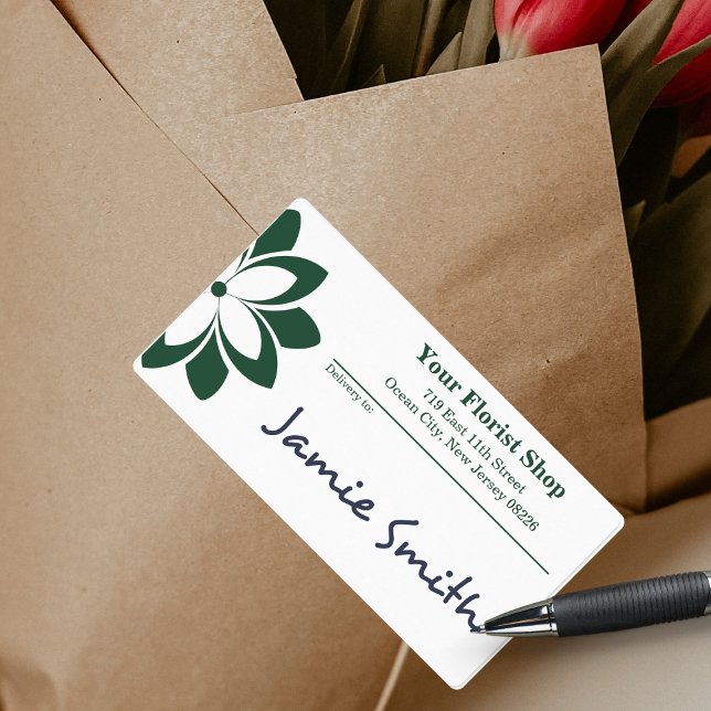 Green & White Florist & Destination Space Delivery (Green & White Florist & Destination Space Delivery Label, Custom Logo, Florist Shop Address)