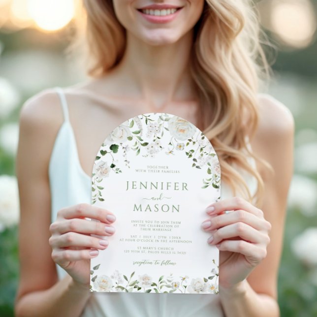 Green White Flowers Eucalyptus Rose Peony Wedding Invitation (Creator Uploaded)