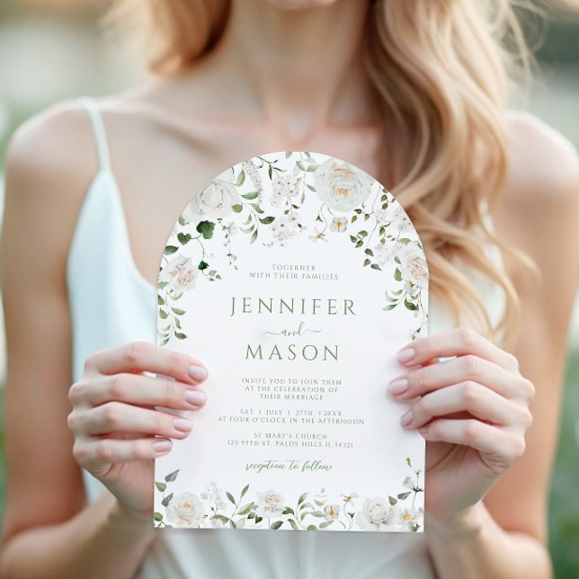 Green White Flowers Eucalyptus Rose Peony Wedding Invitation (Creator Uploaded)