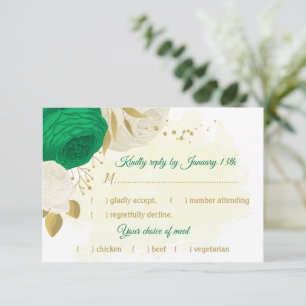 green white flowers gold botanical meal choice RSVP card