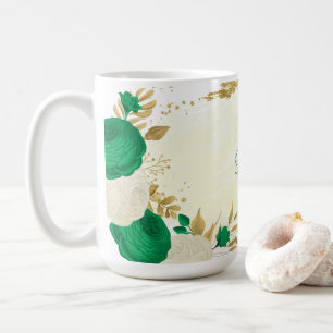 green white flowers gold botanical wedding coffee mug