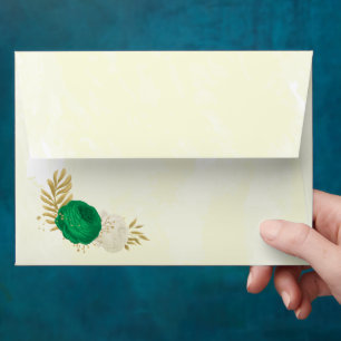 green & white flowers gold botanical wedding envelope