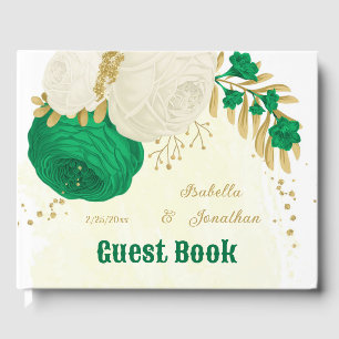 green & white flowers gold botanical wedding guest book