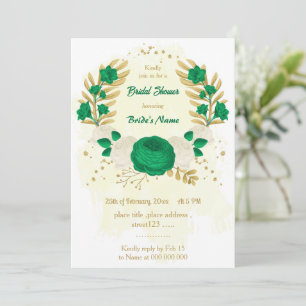 green & white flowers gold bridal shower invitation