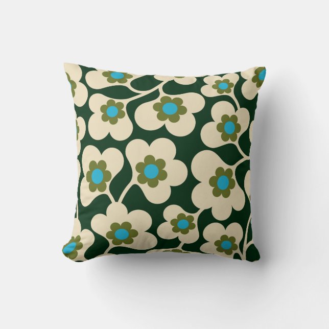 green white flowers orla kiely cushion (Front)