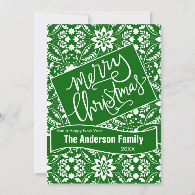 Green White Folk Floral Holiday Pattern (Front)