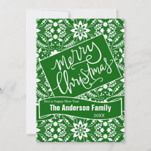 Green White Folk Floral Holiday Pattern