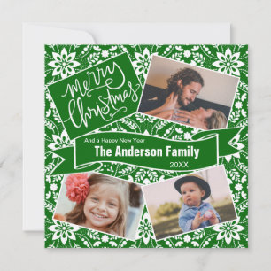 Green White Folk Floral Holiday Pattern