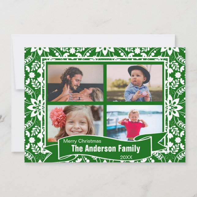 Green White Folk Floral Holiday Pattern (Front)