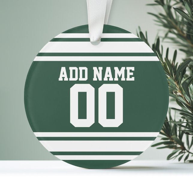 Green White Football Jersey Custom Name Number Ornament (Personalized Ornament - Sports Theme)
