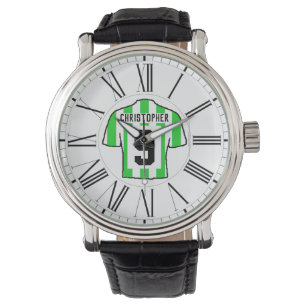 Green & White Football Shirt with Roman Numerals. Watch