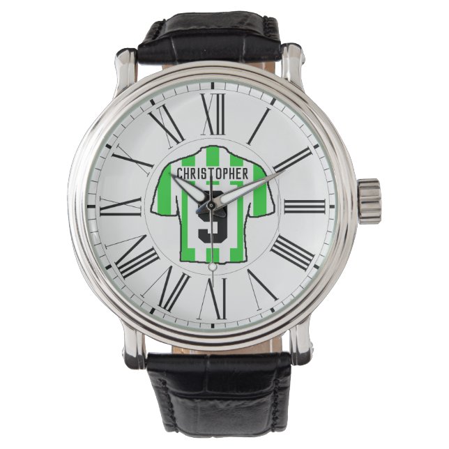 Green  & White Football Shirt with Roman Numerals. Watch (Front)