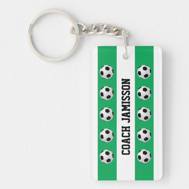 Green & White, for Soccer Coach, Player Key Ring (Front)
