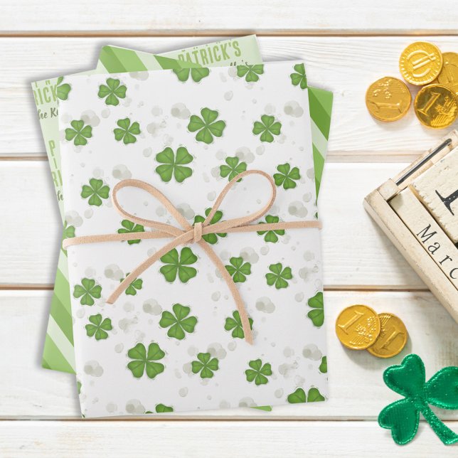 Green White Four Leaf Pattern Custom Wrapping Paper Sheet (Creator Uploaded)