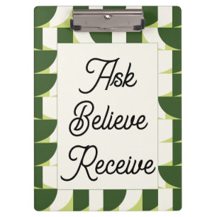 Green White Geometric Abstract Art Clipboard