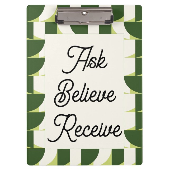 Green White Geometric Abstract Art Clipboard (Front)