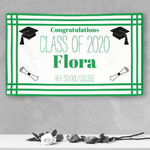 Green White Geometric Graduation Party Banner