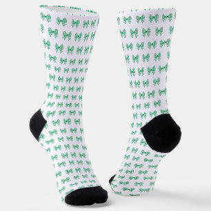 Green-white gingham bow pattern socks
