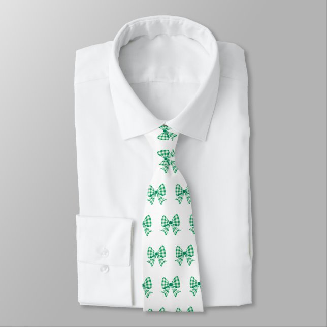 Green-white gingham bow pattern tie (Tied)