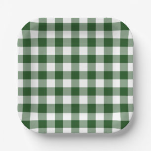 Green White Gingham Pattern Paper Plate
