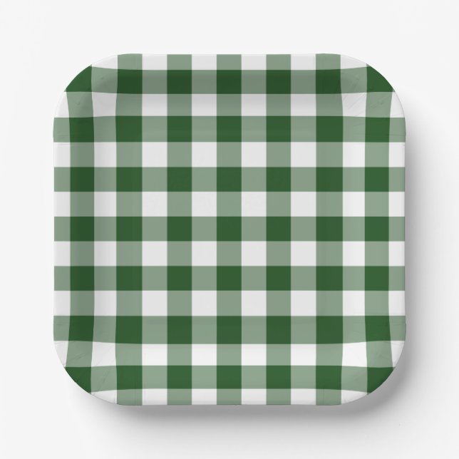 Green White Gingham Pattern Paper Plate (Front)