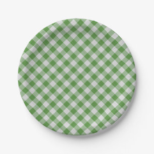 Green White Gingham Plaid Checkered Pattern Paper Plate