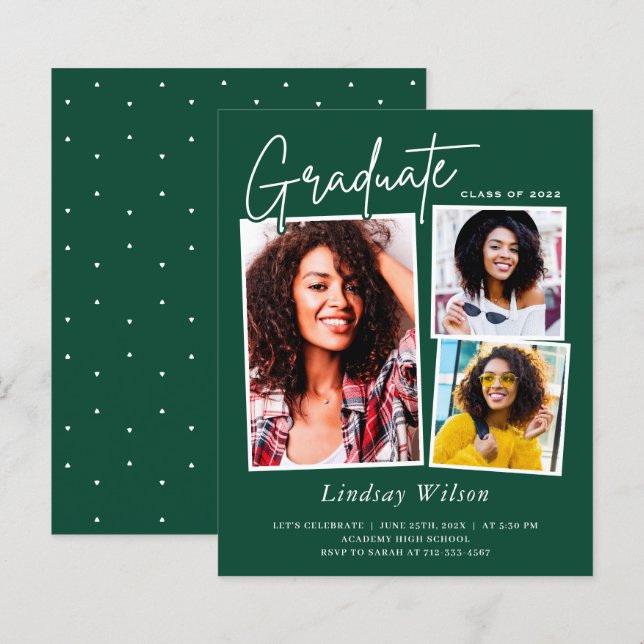 Green White Girl 3 Photo Graduation Celebration (Front/Back)