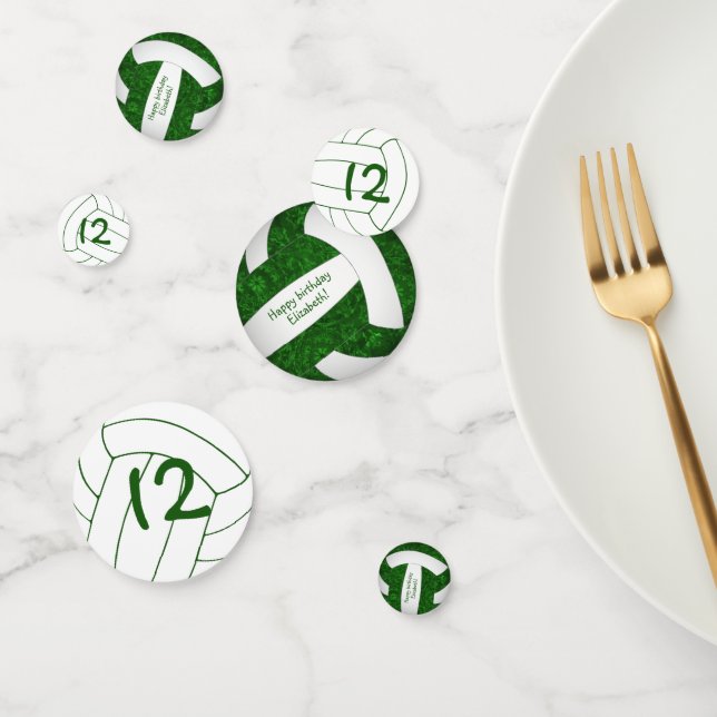 green white girls volleyball birthday personalised confetti (Group)