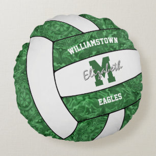 green white girly sports volleyball team colours round cushion