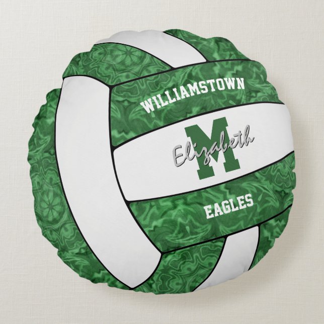 green white girly sports volleyball team colours  round cushion (Front)