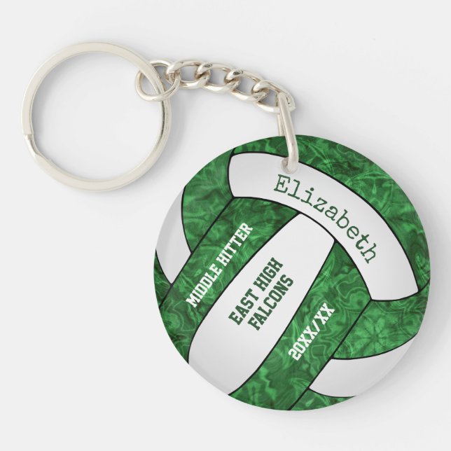 green white girly team colours custom volleyball key ring (Front)