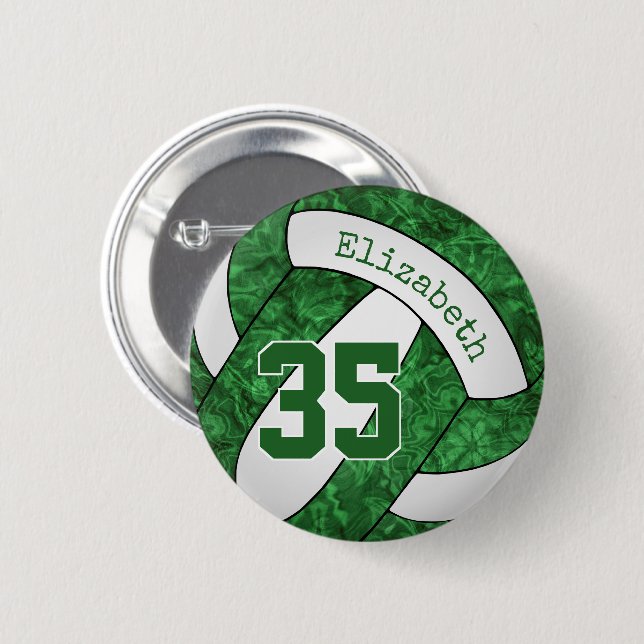 green white girly volleyball team colours  6 cm round badge (Front & Back)