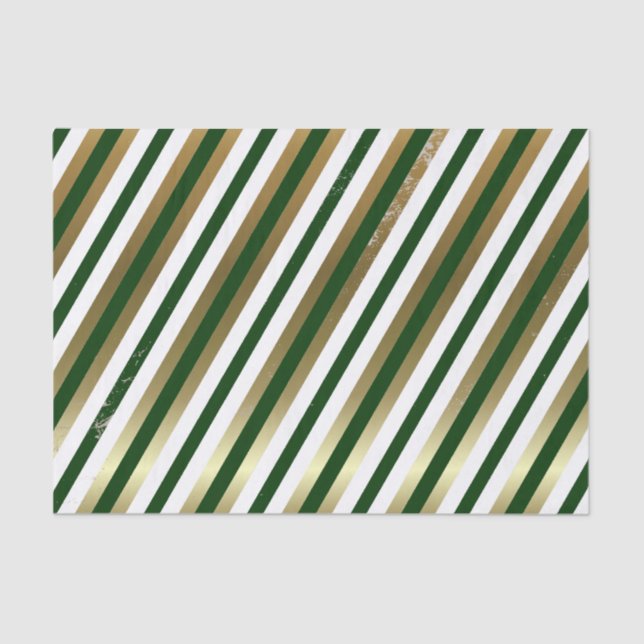 Green, White, Gold Diagonal Stripe Tissue Paper (Front)
