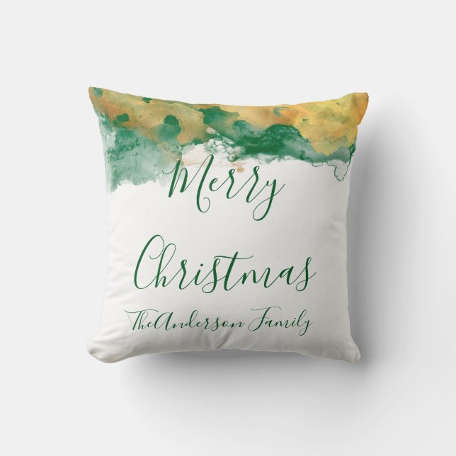 Green White Gold Monogram Merry Christmas  Cushion (Front)