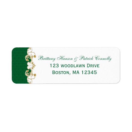 Green White Gold Scrolls Return Address Label