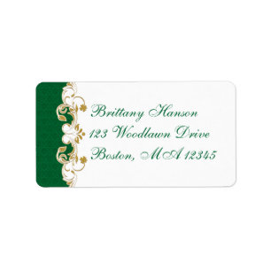 Green White Gold Scrolls Return Address Label