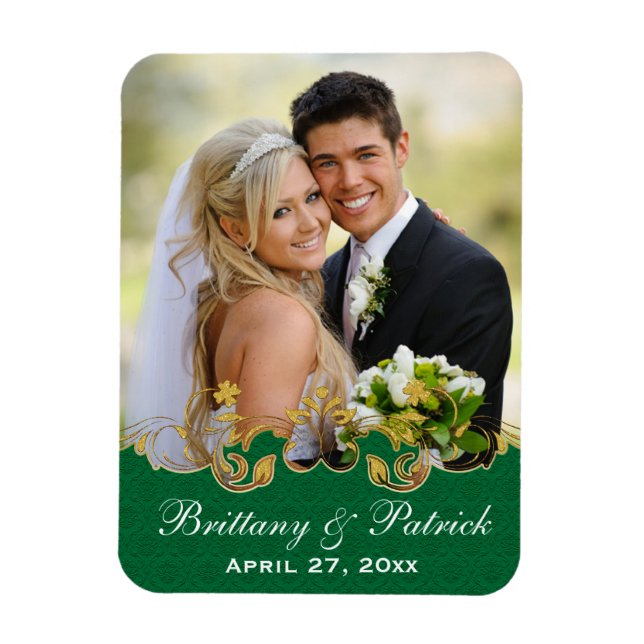 Green White Gold Scrolls, Shamrocks Photo Magnet (Vertical)