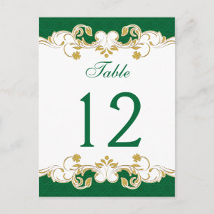 Green, White, Gold Scrolls Table Number Card