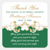 Green White Gold Shamrocks Bridal Shower Sticker