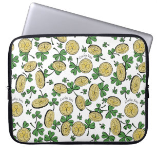 Green White & Gold St Patrick's Lucky You Shamrock Laptop Sleeve