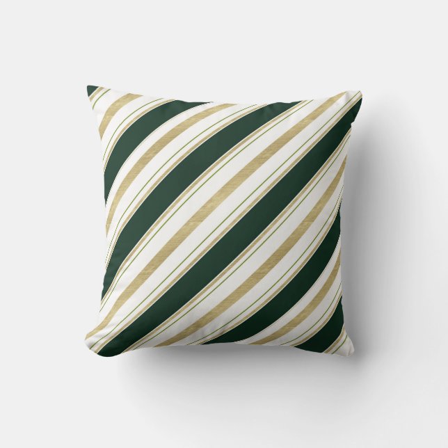 Green White & Gold Stripes Elegant Chic Throw Cushion (Front)