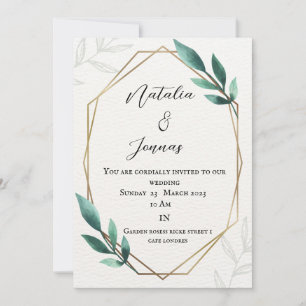 Green white gold touch Card wedding invitation 
