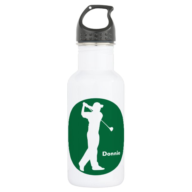 Green White Golfer Golf Personalised 532 Ml Water Bottle (Front)
