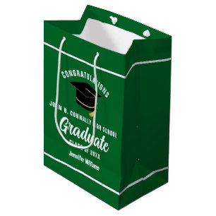 Green White Graduate Custom 2025 Graduation Party Medium Gift Bag