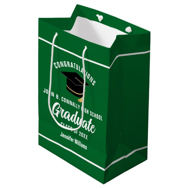 Green White Graduate Custom 2025 Graduation Party Medium Gift Bag (Front Angled)
