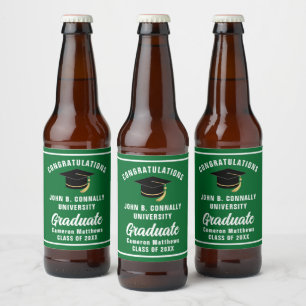 Green White Graduate Custom Graduation Party Beer Bottle Label