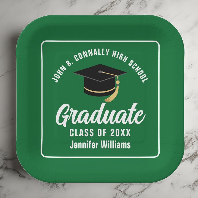 Green White Graduate Custom Graduation Party Paper Plate (Creator Uploaded)
