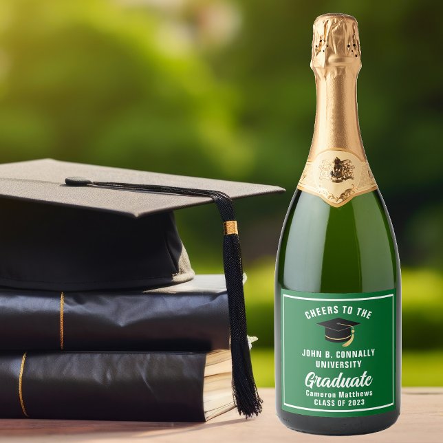 Green White Graduate Custom Graduation Party Sparkling Wine Label (Creator Uploaded)
