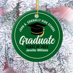 Green White Graduate Custom Keepsake Christmas Ceramic Tree Decoration
