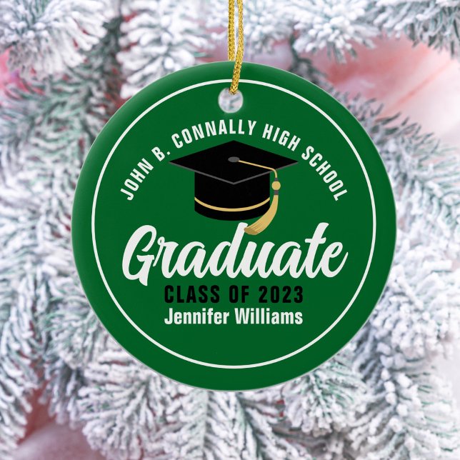 Green White Graduate Custom Keepsake Christmas Ceramic Tree Decoration (Creator Uploaded)